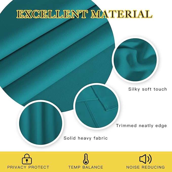 NICETOWN Blackout 78 inch Curtains for Doorway 2 Panels Set, Grommet Thermal Window Treatments Room Darkening Door Curtains for Bedroom/Home Family, Peacock Teal, W52 x L78