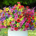 SHareconn 36 Bundles Artificial Flowers for Outdoors Decoration, Faux Plants Fake Silk Colorful Daisy Eucalyptus Lavender, UV Resistant for Outside Home Porch Patio Spring Decor, RedRosyPurpleYellow