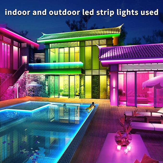 100ft Outdoor LED Strip Lights Waterproof,IP68 Outside Led Light Strips Waterproof with APP/Remote Control,Music Sync RGB Exterior Led Rope Lights for Bedroom roof Garden Staircase Parties