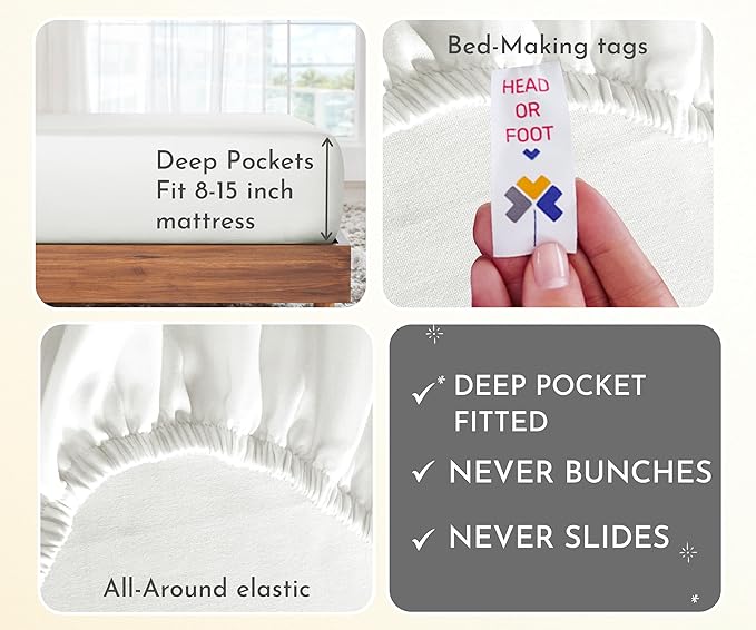 2-Pack Cotton Twin Sheet Sets - 400 Thread Count 100% Cotton Sateen - Extra Soft, Breathable & Cooling Sheets, Wrinkle Resistant, 2 Sets of Deep Pocket Bed Sheets - Ivory (Pale Tone)
