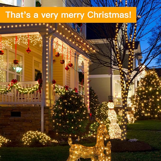 Ollny Christmas Lights Warm and Multicolor, 600LED 197FT Christmas Tree Lights IP67 Waterproof, Plug in Fairy Light with Remote 11 Modes Timer, Xmas Light for Outdoor Indoor House Holiday