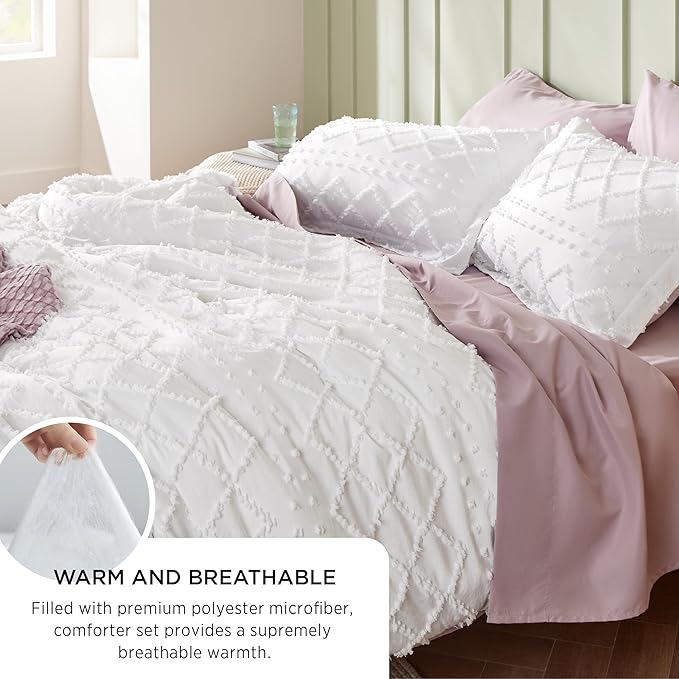 Bedsure Queen Comforter Set - Black Comforter, Boho Tufted Shabby Chic Bedding for Kids, 3 Pieces Vintage Farmhouse Bed Set for All Seasons, Fluffy Soft Bedding with 2 Pillow Shams