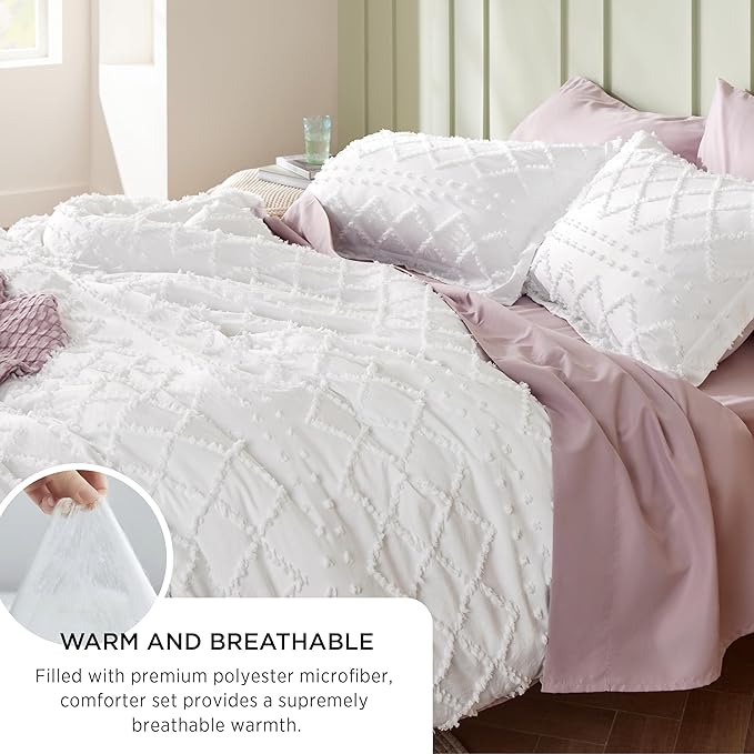 Bedsure Full Comforter Set - Black Comforter, Boho Tufted Shabby Chic Bedding for Kids, 3 Pieces Vintage Farmhouse Bed Set for All Seasons, Fluffy Soft Bedding with 2 Pillow Shams