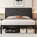 Queen Bed Frame with Headboard Linen Upholstered Bed Frame Platform,All Metal Slats Support Platform Bed Frame with Storage Space,Easy Assembly,Noise Free,No Box Spring Needed,Grey