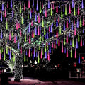 Aukora Christmas Lights Outdoor, UL Plug Halloween Lights Outside, LED Meteor Shower Light, 11.8in 8 Tubes 192 LEDs for Xmas, Wedding, Party, Holiday, Garden, Tree Decoration（Blue、Red、Green