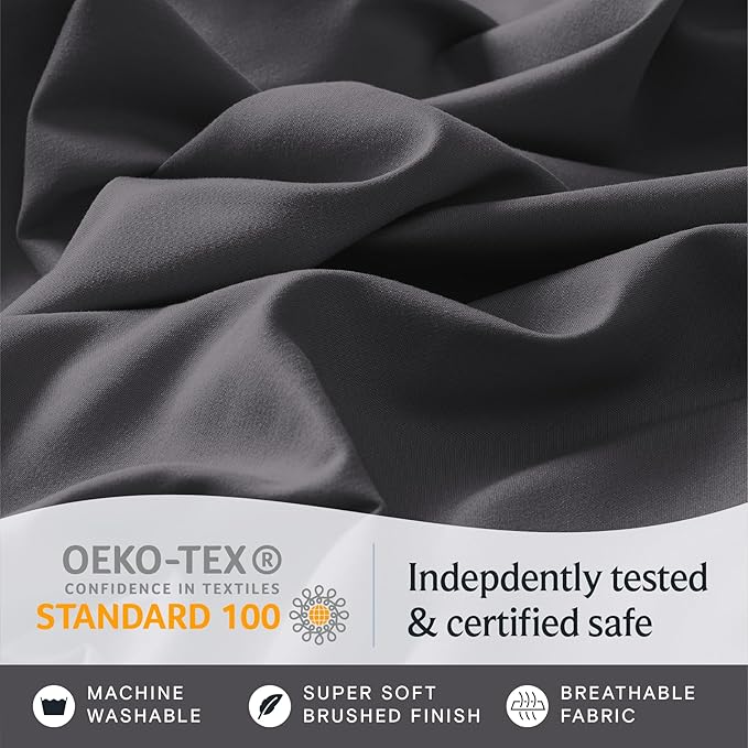 LuxClub 4 PC Queen Sheet Set, Sheets Queen Size, Deep Pockets Wrinkle Free Cooling Sheets Machine Washable Hotel Bedding Silky Soft - Dark Grey Queen