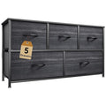DWVO Dresser with 5 Drawers - Fabric Storage Tower, Organizer Unit for Bedroom, Living Room, Closets - Sturdy Steel Frame, Wooden Top