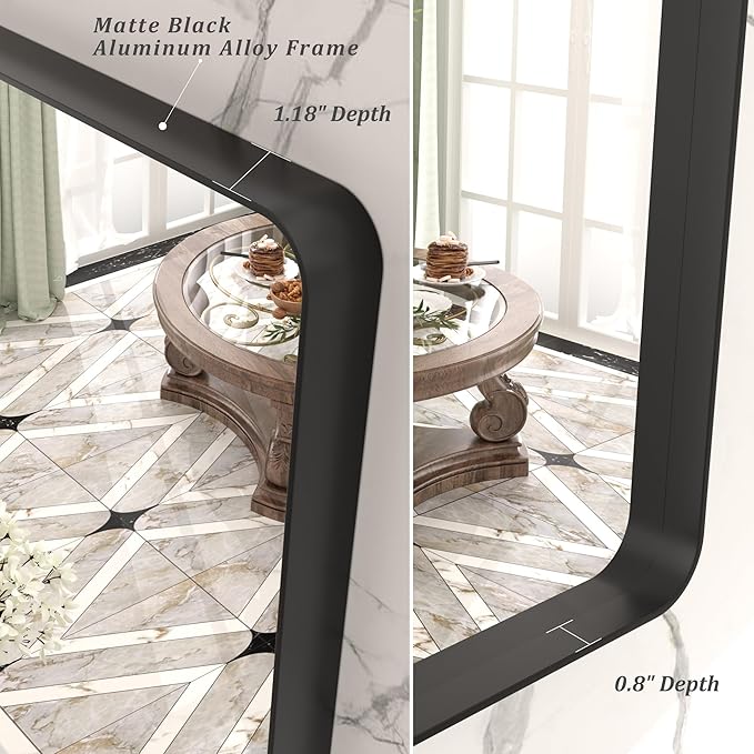 22x30 Inch Black Metal Framed Bathrrom Mirror for Wall, Matte Black Rectangle Mirror, Rounded Corner, Anti-Rust (Horizontal/Vertical)
