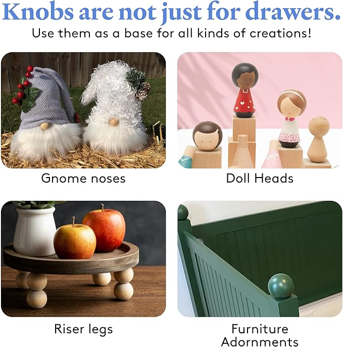 Wood Knobs, 3/4 Inch Round Natural Wood Drawer Pulls, Pack of 25 Unfinished Wooden Drawer Knobs, Ball Shaped Wood Cabinet Knobs, Nursery Dresser Knobs, Wood Door Knobs and Crafts