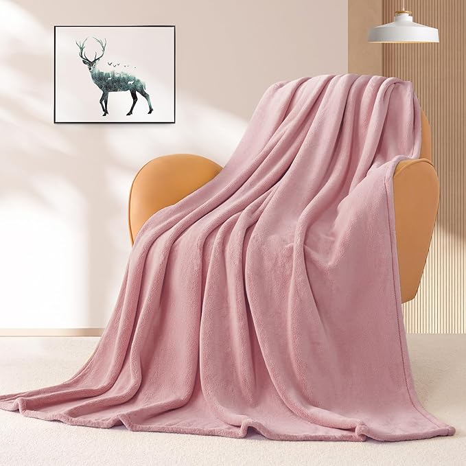 BEAUTEX Fleece Blanket Queen Size Super Soft Flannel Throw Blanket Lightweight Fuzzy Plush Blanket for Couch Sofa or Bed All Seasons (Dusty Pink, 90" x 90")