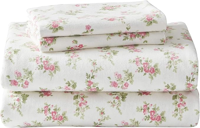 Laura Ashley Flannel Sheet Set, Audrey Pink, Queen (201592)
