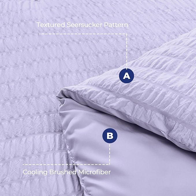 HYMOKEGE Light Purple Queen Comforter Set Seersucker 7 Pieces, All Season Luxury Bed in a Bag Queen for Bedroom, Bedding Set with Comforter, Sheets, Pillowcases & Shams