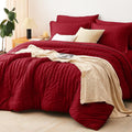 CozyLux King Size Comforter Set Dark Red Seersucker 7 Pieces Bed in a Bag King Comforter Set with Sheets, Luxury Bedding Sets with Down Alternative Comforter, Sheets, Pillowcases & Shams All Seasons
