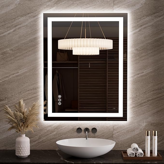 LOAAO 27.6"x35.4" LED Mirror for Bathroom, Lighted Bathroom Mirror with Lights, Anti-Fog, Dimmable, Memory Function, Easy to Install, Clear Reflection