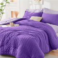 HYMOKEGE Dark Purple/Lavender Queen Comforter Set Seersucker 7 Pieces, All Season Luxury Bed in a Bag Queen for Bedroom, Bedding Set with Comforter, Sheets, Pillowcases & Shams