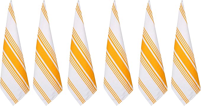 Urban Villa Kitchen Towels 100% Cotton Pack of 6, Highly Absorbent Quick Drying Super Soft Premium Dish Towels for Kitchen with Hanging Loop Hand & Tea Towels - 20x30 Inch, (Yellow & White, Striped)