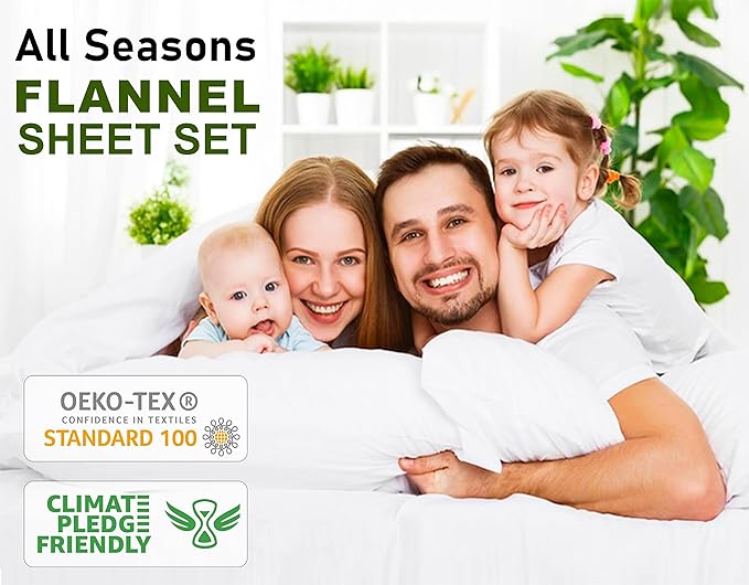 RUVANTI Flannel Sheets Full Size - 100% Cotton Double Brushed Bed Sheets Set, Deep Pockets 16 Inches, All Seasons Breathable & Extra Soft Full Sheets, Warm & Cozy, 4 Piece, Grey Plaid