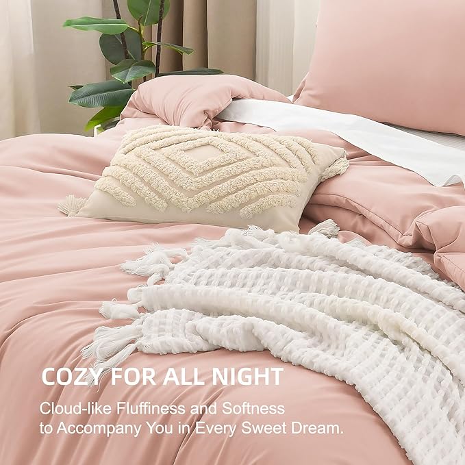 Litanika Blush Pink Comforter California King Size, 3 Pieces Cal King Lightweight Solid Bedding Comforter Set, All Season Fluffy Bed Set (104x96In Comforter & 2 Pillowcases)