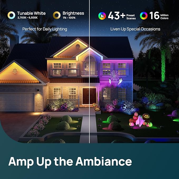 Linkind Smart Solar Spot Lights Outdoor SL5C, Solar Lights Outdoor Spotlight Color Changing APP/Voice Control Landscape Lighting, IP67 Christmas Halloween Decorations for Yard, Garden, Pathway(2 Pack)