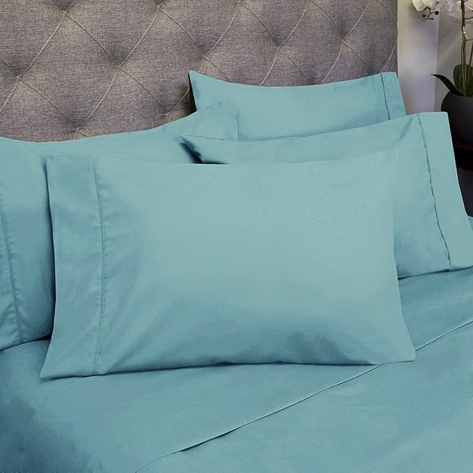 Queen Sheets Blue Misty - 6 Piece 1500 Supreme Deluxe Collection Deep Pocket Ultra Soft Queen Sheet Set Bedding - 2 Extra Pillow Cases, Great Value, Queen, Blue Misty
