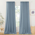 RYB HOME Linen Curtains 120 inches Long, Extra Long Floor Sweeping Semi Sheer Curtains Light Filtering Privacy Linen Blend Drapes for Sliding Glass Door Living Room, 52" inches Wide, Dusty Blue