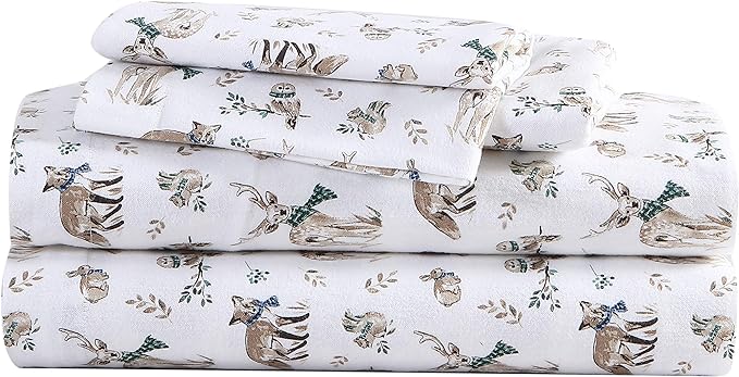 Eddie Bauer - Twin Sheets, Cotton Flannel Bedding Set, Brushed For Extra Softness, Cozy Home Decor (Woodland Friends, Twin)