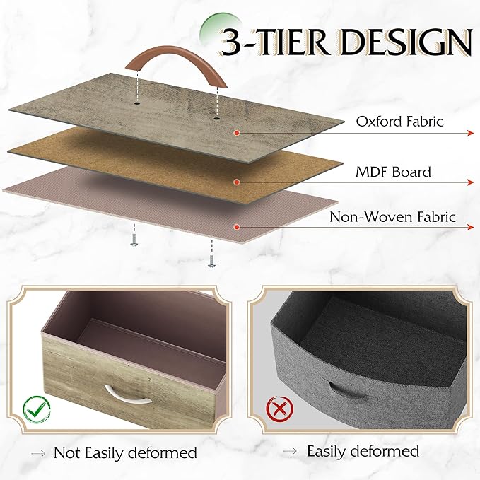 WLIVE Dresser for Bedroom with 5 Drawers, Wide Chest of Drawers, Fabric Dresser, Storage Organizer Unit with Fabric Bins for Closet, Living Room, Hallway, Greige Oak