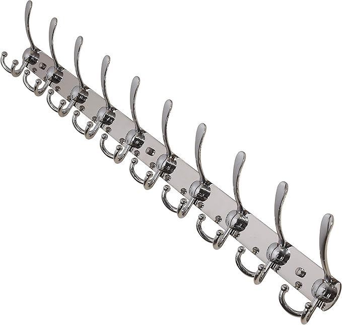 Dseap Coat Rack Wall Mount - 38” Long 10-Tri-Hooks Heavy Duty Coat Hanger Rail Wall Hooks for Hanging Coats Hats Clothing Clothes Purse Mudroom Entryway, Chromed