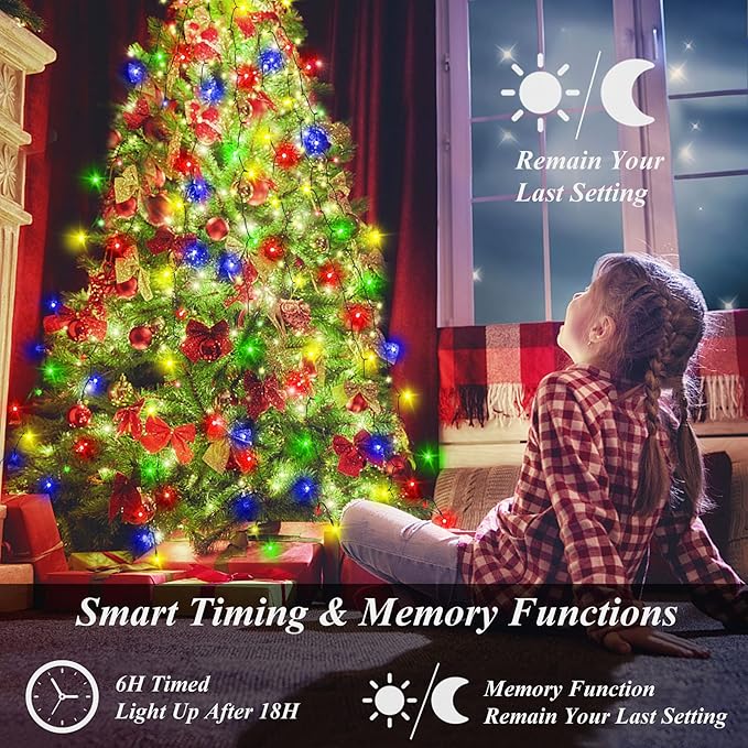 aneeway 400 LED Christmas Tree Lights, Christmas Lights with 8 Light Modes & Memory Function, 6.6FT x 16 String Light with Timing Function & Remote Control for Xmas Ornaments - Multicolor