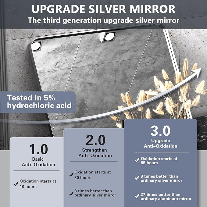 PAIHOME 22x30-Inch Brushed Nickel Bathroom-Vanity-Mirror for Wall - 304 Stainless Steel Silver Frame Bathroom Mirrors, Rectangle Farmhouse Mirror, Vertical Or Horizontal Hanging Modern Mirror