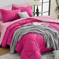 HEVUMYI Hot Pink & Baby Pink Twin Comforter Set - 5-Piece All Season Bed in a Bag Twin, Ultra Soft Bedding Set with Comforter, Flat Sheet, Fitted Sheet, Pillowcases, Pillow Shams