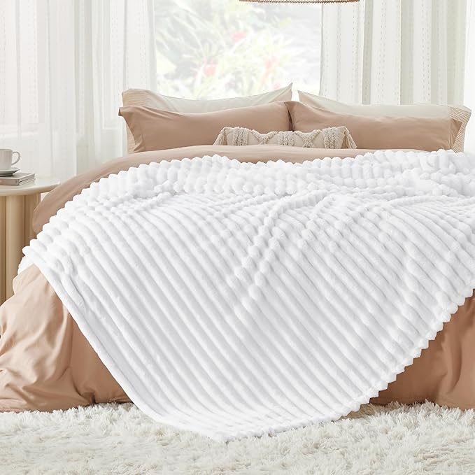 Bedsure GentleSoft Queen Blanket for Couch - Cozy Soft Blankets for Women, Cute Small Fleece Throws for Girls, White, 90x90 Inches