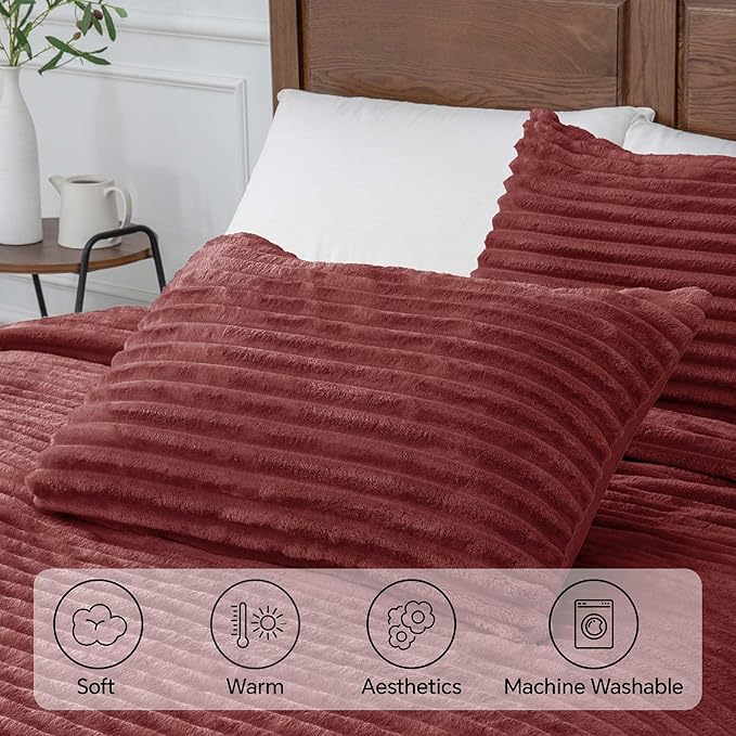 BEDELITE Fleece Twin Comforter Set -Super Soft & Warm Fluffy Burgundy Bedding, Luxury Fuzzy Heavy Bed Set for Winter with 1 Pillow case