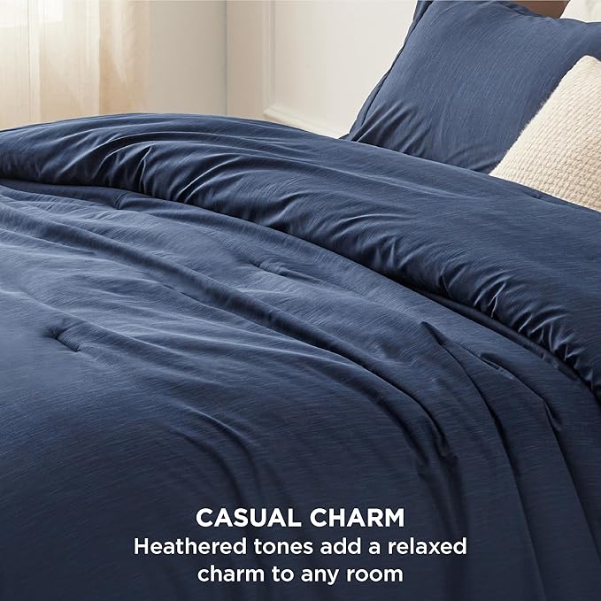 Bedsure King Size Comforter Set - Navy Soft Bedding for All Seasons, Cationic Dyed Bed Set, 3 Pieces, 1 King Size Comforter (104"x90") and 2 Pillow Shams (20"x36"+2")