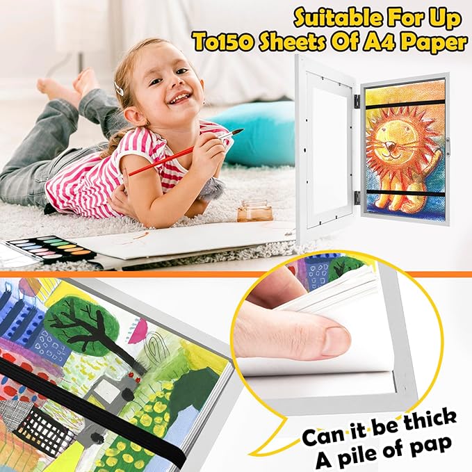 4Pcs Kids Art Frame Changeable 8.5x11 Letter Size Display with Mat Kids Artwork Frame Front Opening Artwork Frames for Kids Art Decorative Art Frames for Kids Art Holds 50-100 Works of Art for Hanging,White