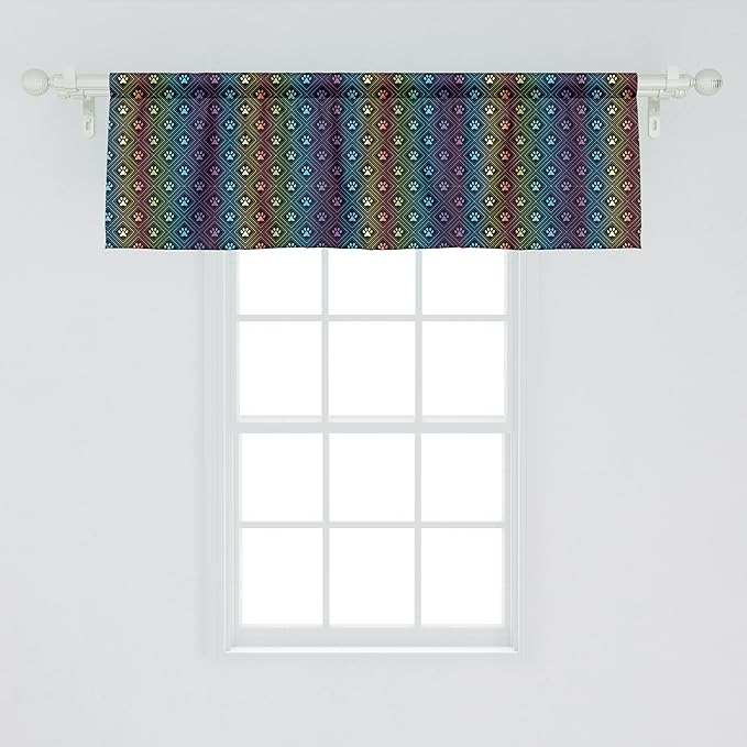 Ambesonne Dog Lover Window Valance Pack of 2, Paw Print Pattern Diamond Shaped Rhombus Shapes Design Geometric Arrangement, Rod Pocket Curtain Valances for Kitchen Bedroom, 42" X 18", Petrol Blue
