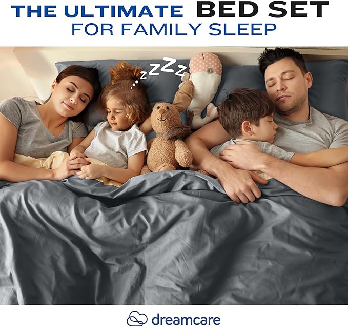 DREAMCARE King Size Sheets Set – 4 pcs Cooling Sheets – up to 21” Deep Pocket King Sheet Set – Hotel Luxury Sheets & Pillowcases – Superior Softness 100% Fine Microfiber with Side Pocket – Dark Gray