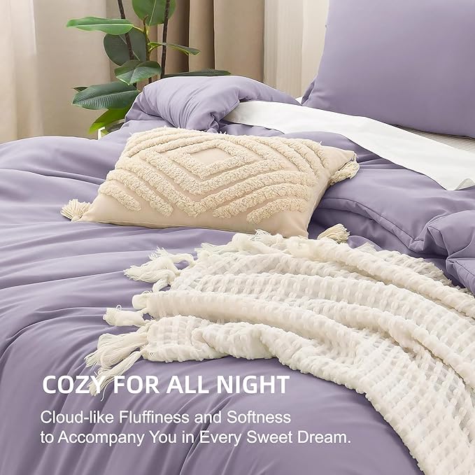 Litanika Grayish Purple Comforter Set Twin/Twin XL Size, 2 Pieces Lightweight Solid Bedding Comforter Set, All Season Fluffy Bed Set (66x90In Comforter & 1 Pillowcase)