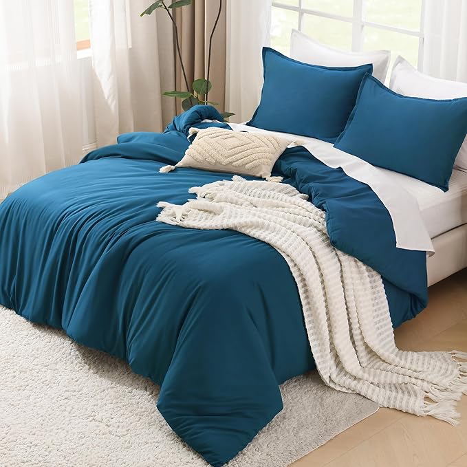Litanika Teal Comforter Queen Size, 3 Pieces Turquoise Lightweight Solid Bedding Comforter Set, All Season Fluffy Bed Set (90x90In Comforter & 2 Pillowcases)