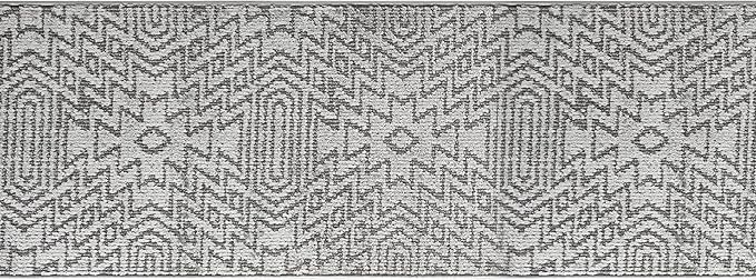 Custom Size Southwestern Style Runner Rug Mat for Wide Hallway Entryway Kitchen Laundry Room with Slip Resistant Latex Rubber Backing, Inca Grey, 31 inch X 6 feet