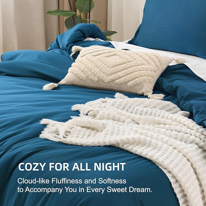 Litanika Teal Comforter Queen Size, 3 Pieces Turquoise Lightweight Solid Bedding Comforter Set, All Season Fluffy Bed Set (90x90In Comforter & 2 Pillowcases)