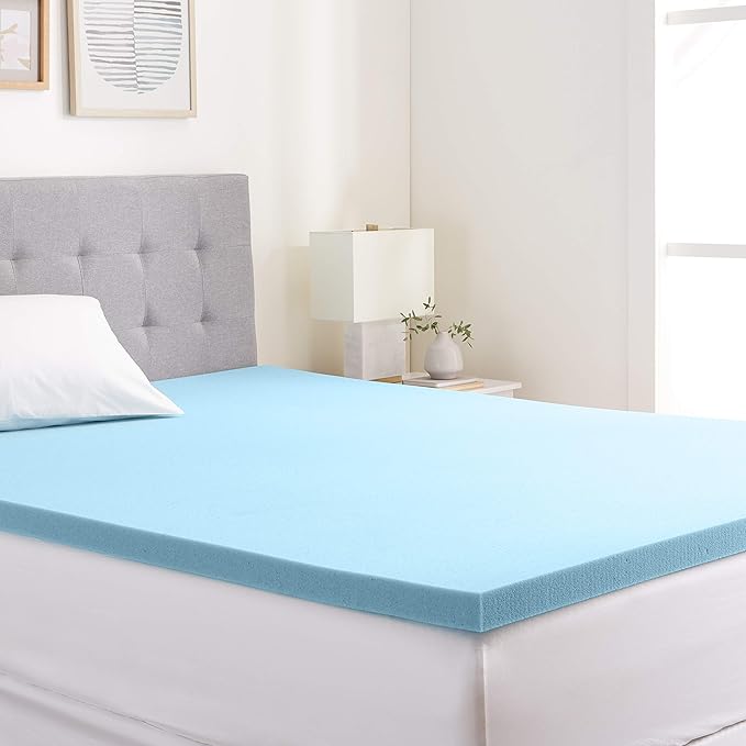 Amazon Basics Queen Mattress Topper, Cooling Gel-Infused, CertiPUR-US Certified, 2 Inches, Blue