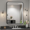 28x36 Inch LED Bathroom Mirror with Lights, Black Metal Framed LED Mirror for Bathroom, 3 Colors and Stepless Dimmable Wall Mounted Lighted Bathroom Vanity Mirror, Anti-Fog, Memory