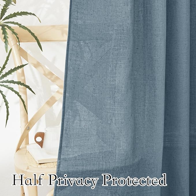 RYB HOME Stone Blue Semi Sheer Curtains 84 inches Long, Grommet Easy Sliding Light Filtering Half Privacy Window Curtains & Drapes for Bedroom Living Room Farmhouse, W 52 x L 84 inches, 2 Pcs