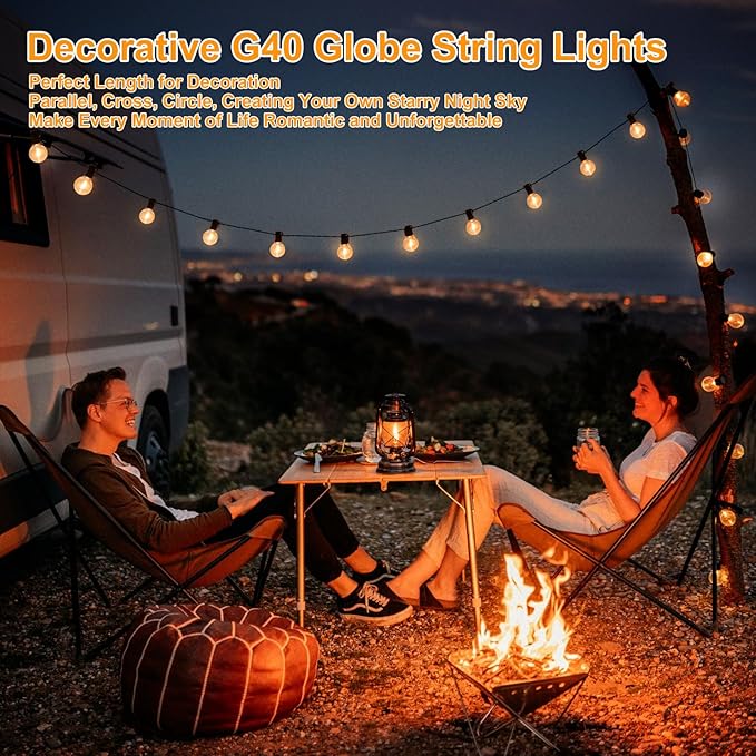 Outdoor G40 LED Globe String Lights 50Feet Dimmable Waterproof Shatterproof Patio Lights with 52 Bulbs Connectable Commercial Hanging Light for Christmas Patio House Backyard Balcony Party(Black)