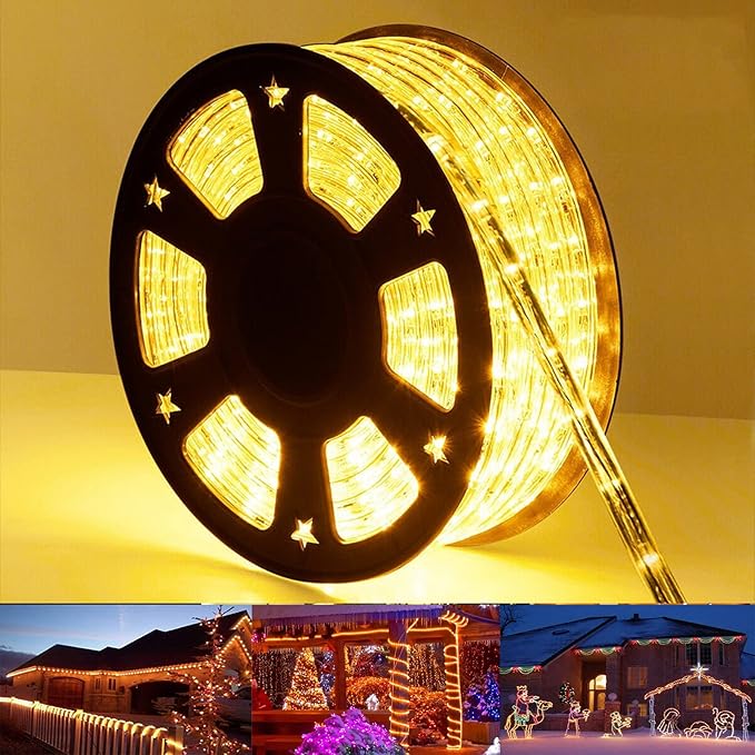 50ft 360 LED Rope Lights Outdoor, Connectable and Flexible Tube Lights with 8 Modes, Waterproof Indoor Outdoor LED Rope Lighting for Deck, Garden, Pool, Patio, Indoor Outdoor Decorations (Warm White)