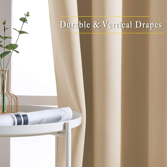 NICETOWN Bedroom Blackout Curtains and Drapes - Window Treatment Thermal Insulated Solid Grommet Blackout Drapes for Bathroom (Biscotti Beige, Set of 2, 37 by 54 Inch)