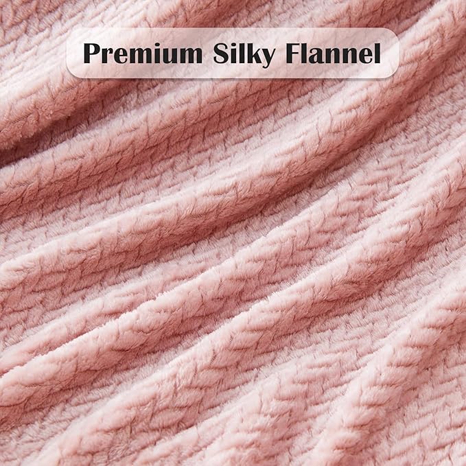 NEWCOSPLAY Super Soft Throw Blanket Dusty Pink Premium Silky Flannel Fleece Leaves Pattern Lightweight Bed Blanket All Season Use (Dusty Pink, Throw(50"x60"))