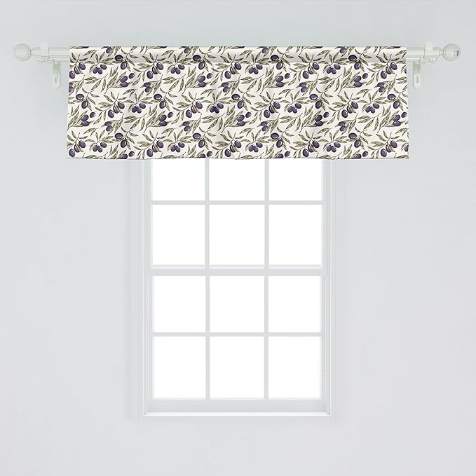 Ambesonne Olive Window Valance Pack of 2, Digitally Generated Hand Drawn Style Botanical Blossoms, Rod Pocket Curtain Valances for Kitchen Bedroom, 42" X 18", Quartz Taupe