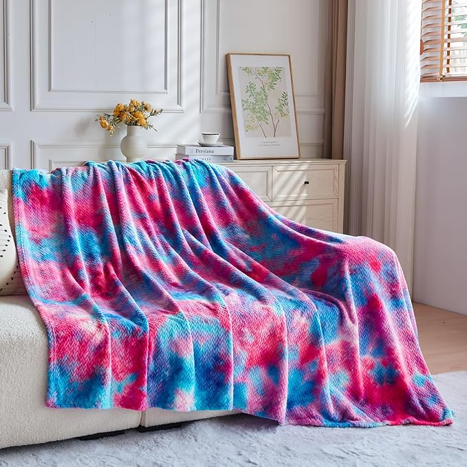 NEWCOSPLAY Super Soft Twin Blanket Deep Purple Rainbow Premium Silky Flannel Fleece Leaves Pattern Lightweight Bed Blanket All Season Use (Deep Purple Rainbow, Twin(60"x80"))